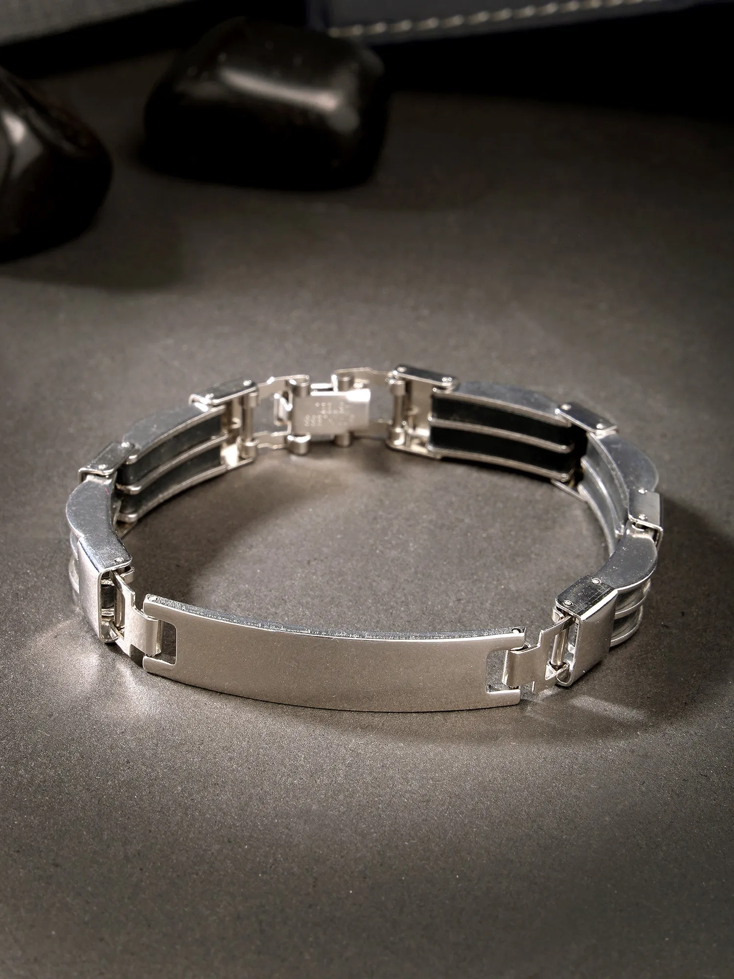 Bohey by KARATCART Black and Silver Link Bracelet for Men