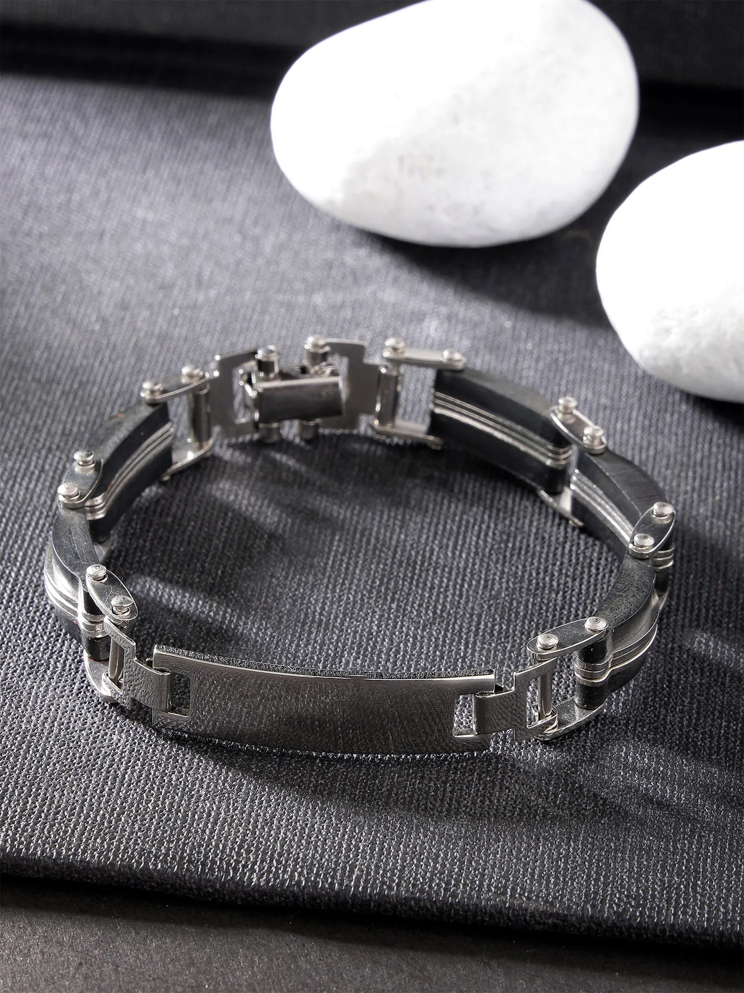 Bohey by KARATCART Black and Silver Link Bracelet for Men