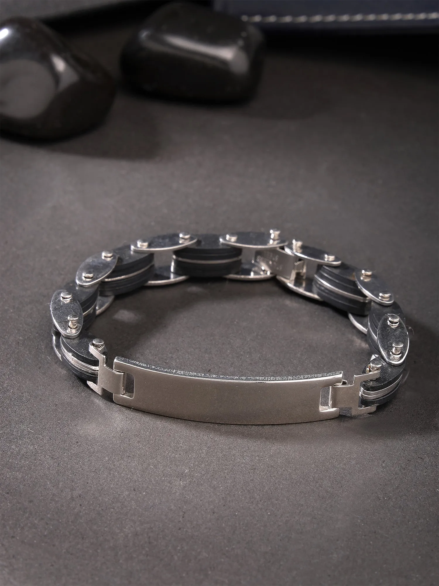 Bohey by KARATCART Black and Silver Link Bracelet for Men
