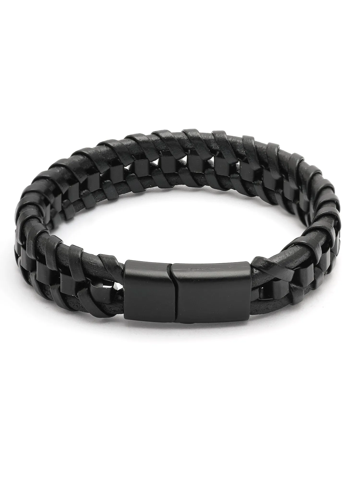 Bohey by KARATCART Black and Silver Link Bracelet for Men