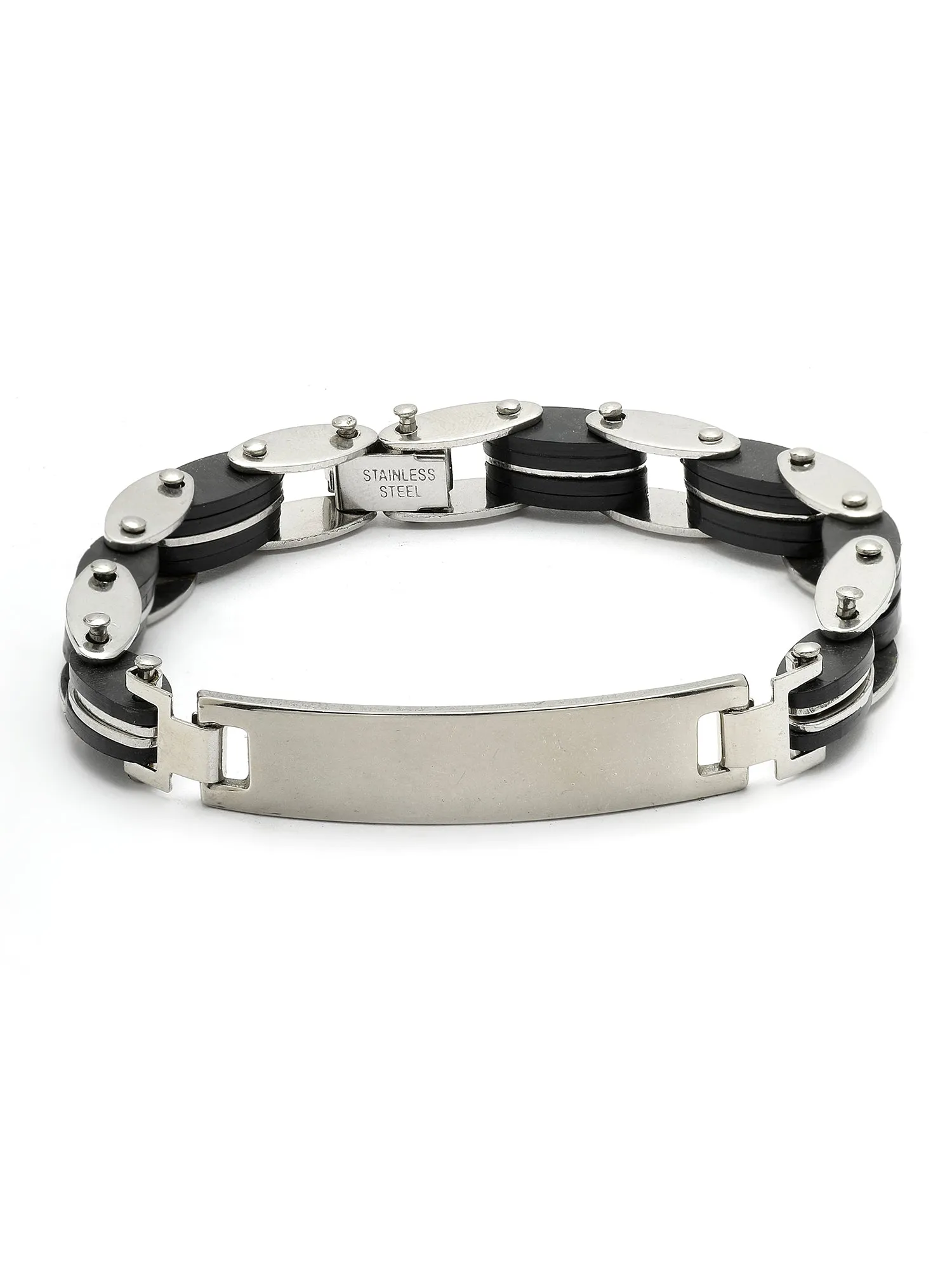 Bohey by KARATCART Black and Silver Link Bracelet for Men