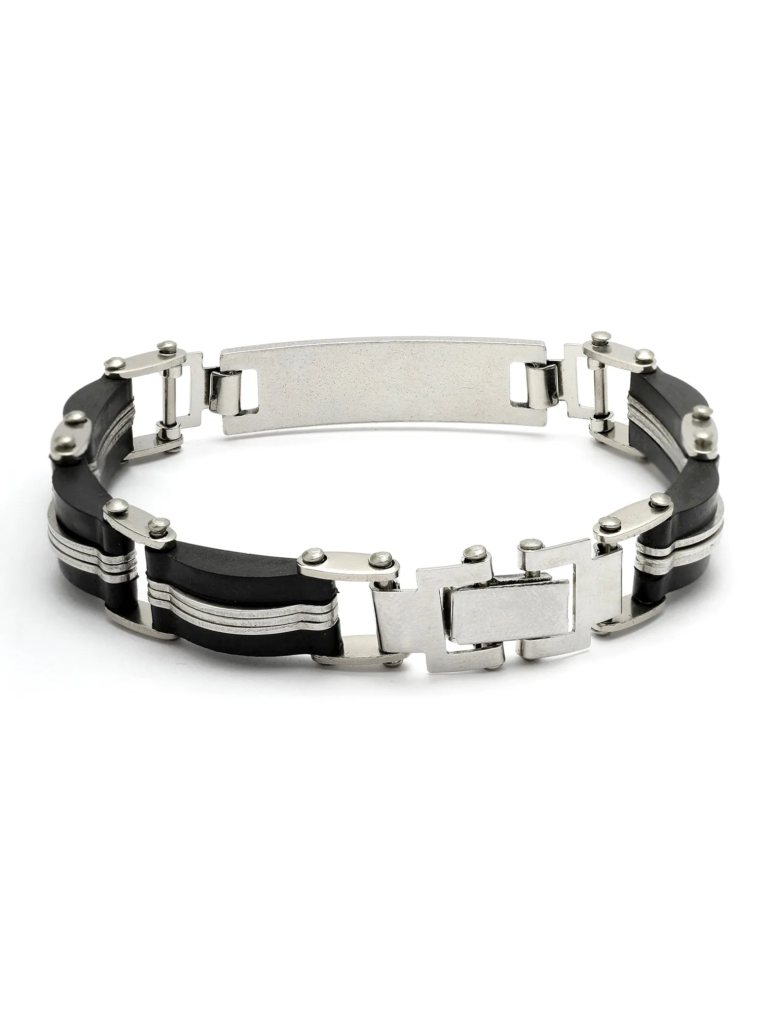 Bohey by KARATCART Black and Silver Link Bracelet for Men