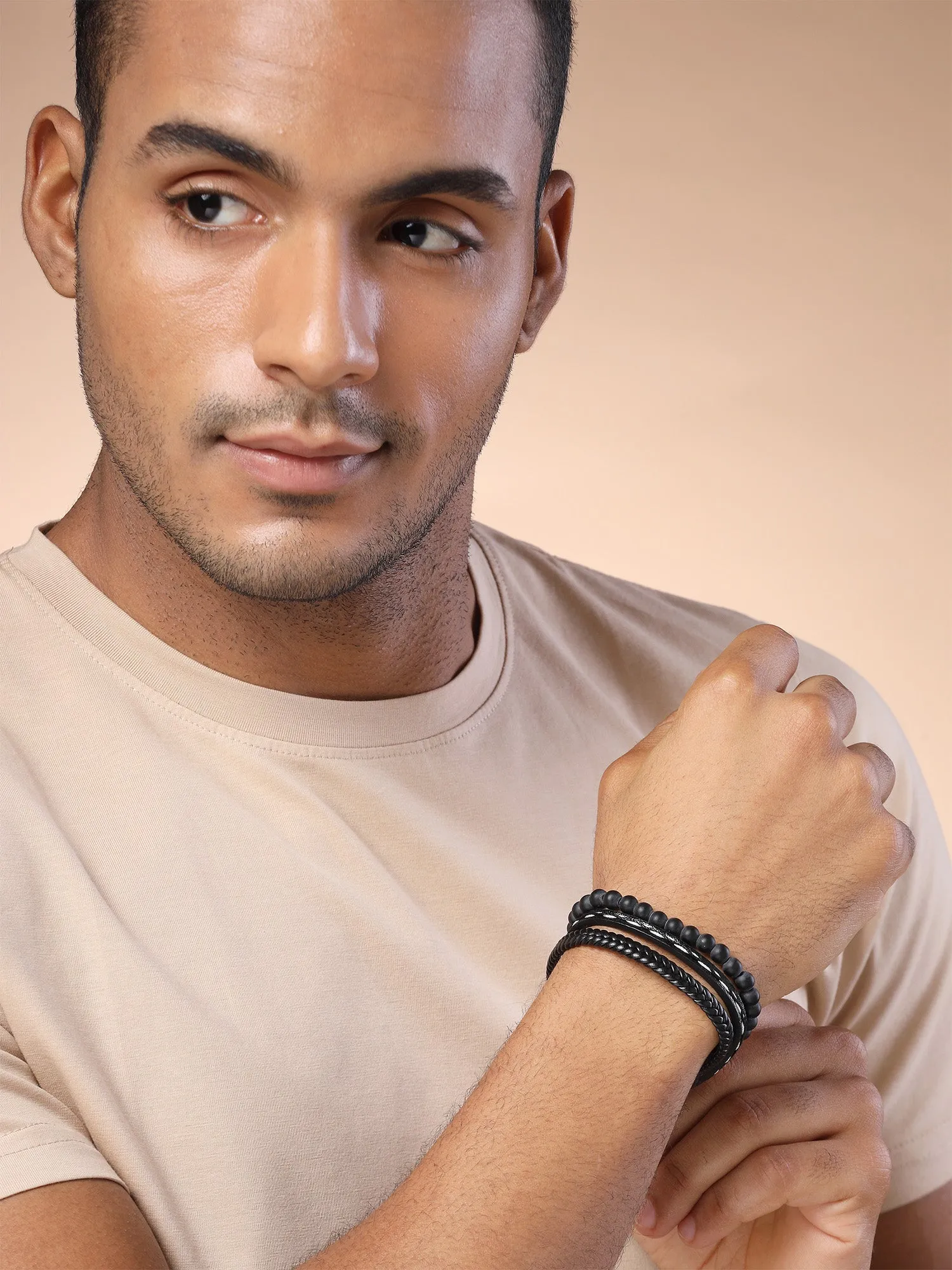 Bohey by KARATCART Men Leather Wraparound Bracelet