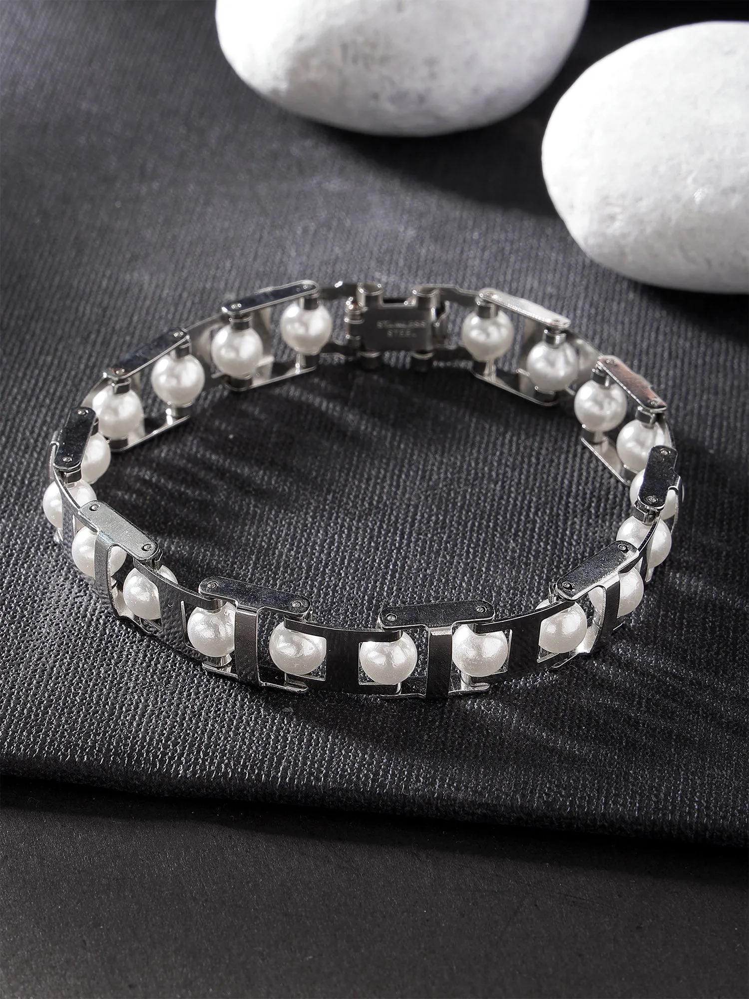 Bohey by KARATCART Silver Plated Link Chain Bracelet for Men