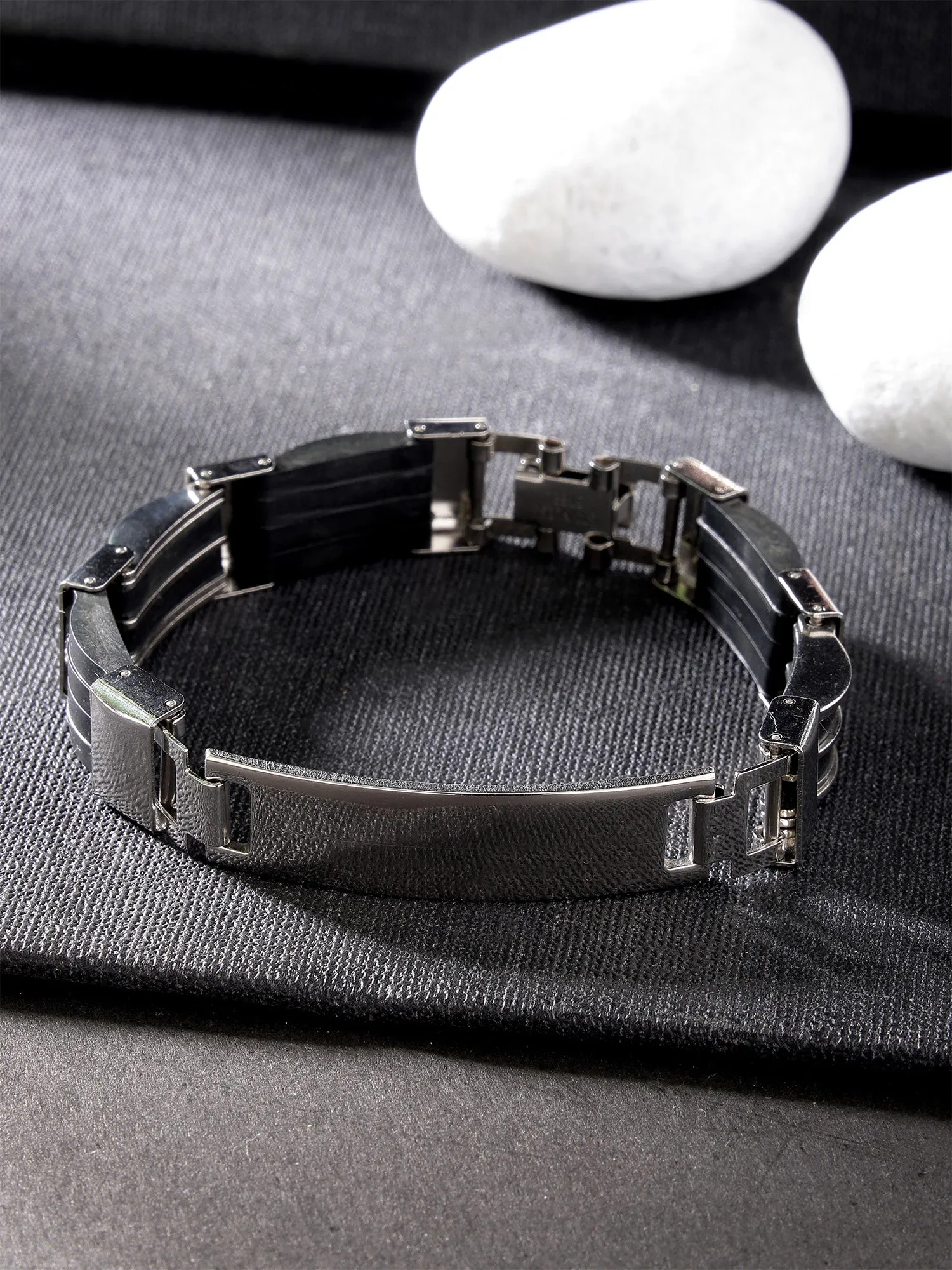 Bohey by KARATCART Silver Plated Pearl Link Chain Bracelet for Men