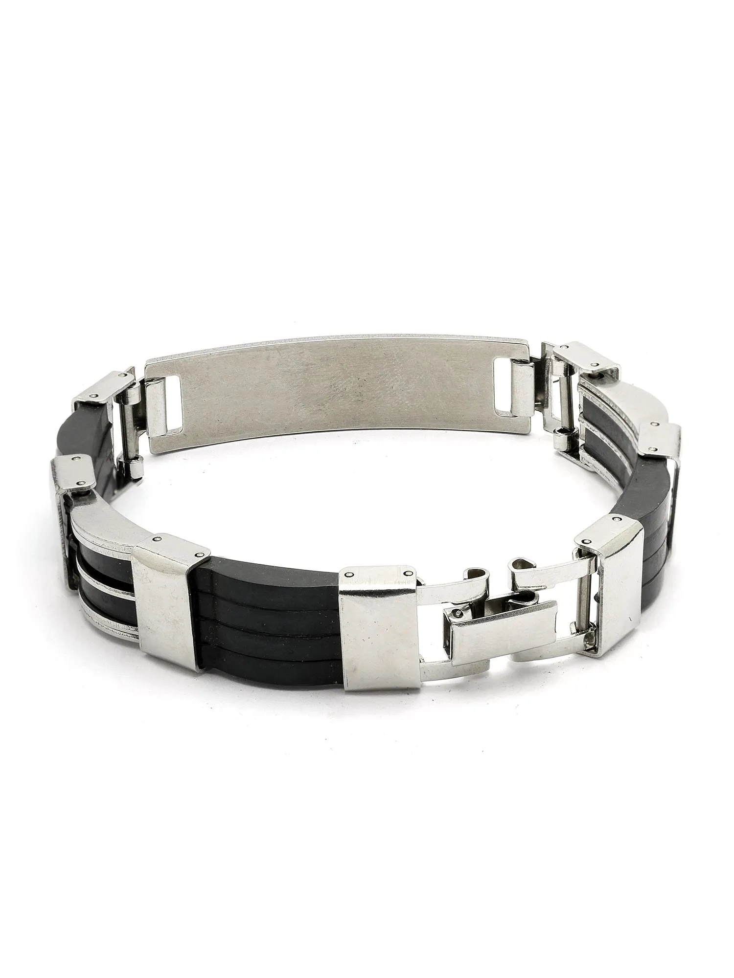 Bohey by KARATCART Silver Plated Pearl Link Chain Bracelet for Men