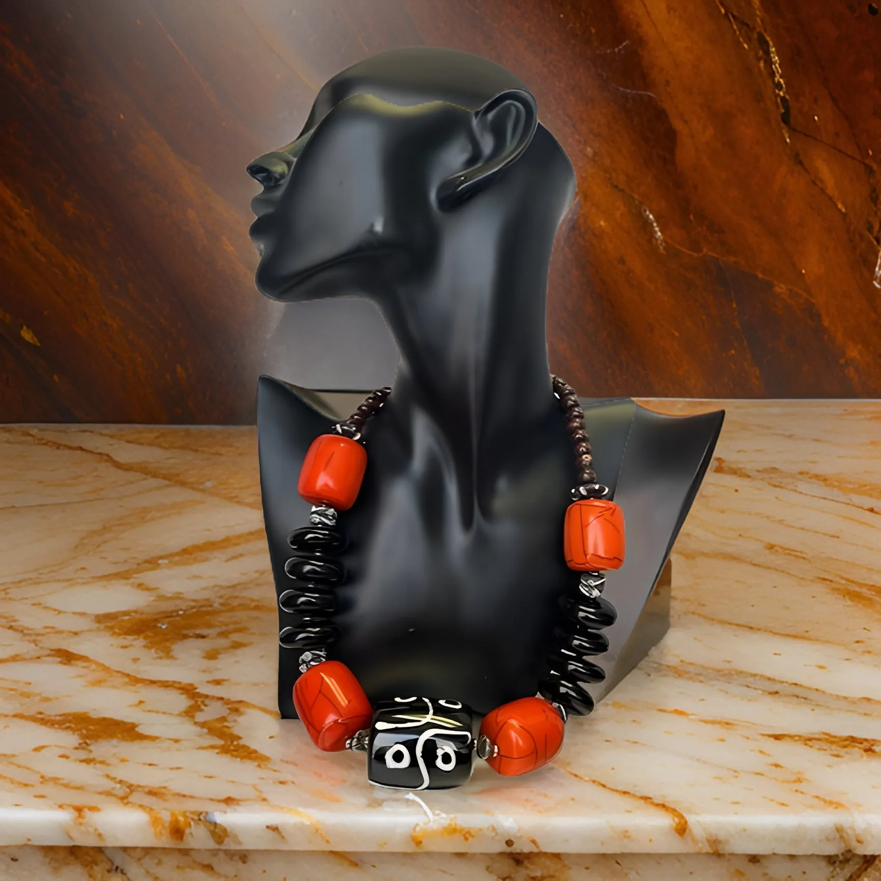 Bone Wooded Jumbo African Inspired Beaded Necklace