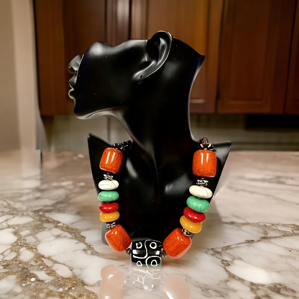 Bone Wooded Jumbo African Inspired Beaded Necklace