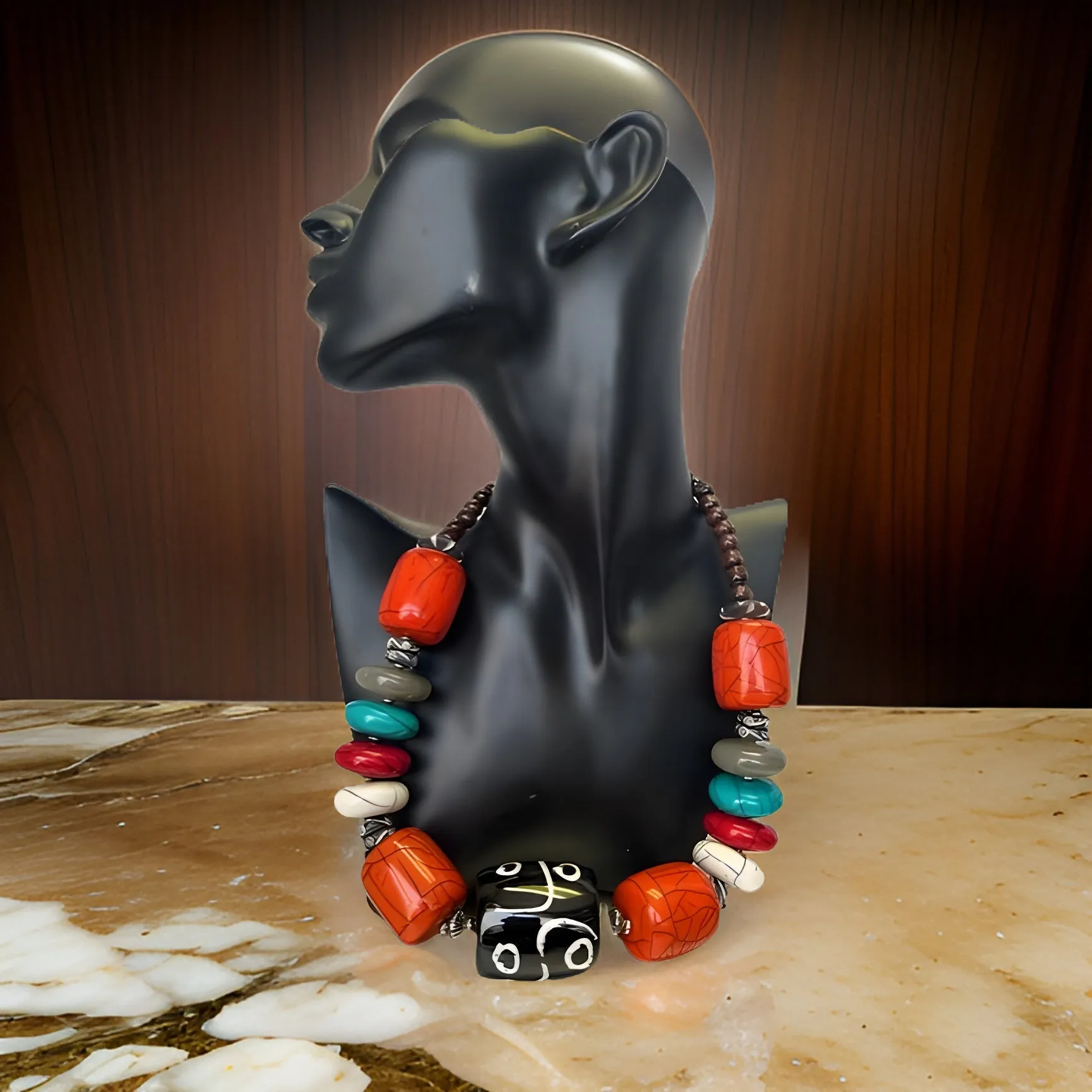 Bone Wooded Jumbo African Inspired Beaded Necklace