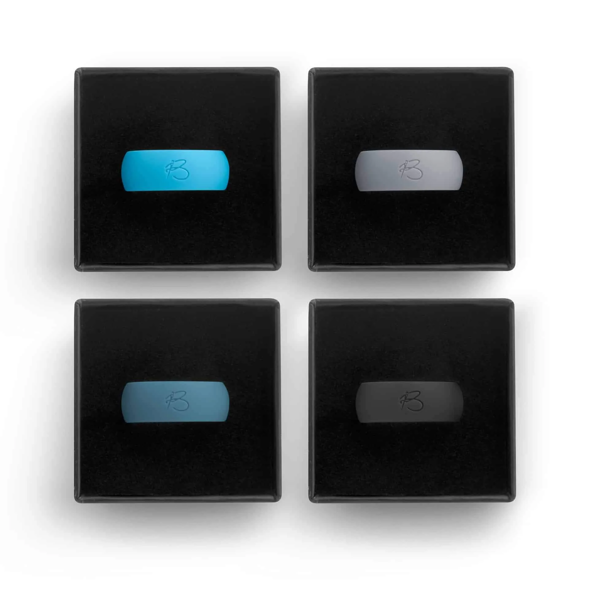 botthms Silicone Rings Combo Pack - 4 Black, Grey, Teal & Turquoise