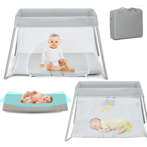Breathable 2-in-1 Travel Cot Playpen with Spine Supporting Mattress & Carry Bag | Portable Crib | Grey