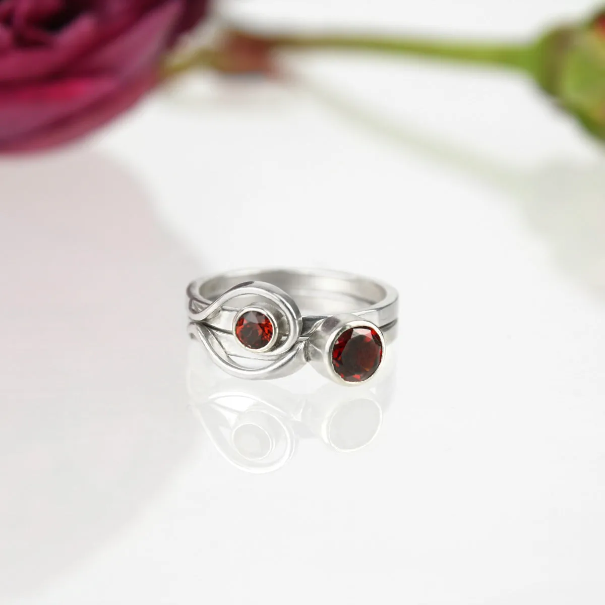 Cascade Ring with 5mm Garnet