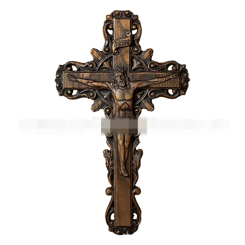 Christmas Crucifixion Wooden Beech Jesus Cross Carving Cathilic Wall Decoration Sculpture Crafts