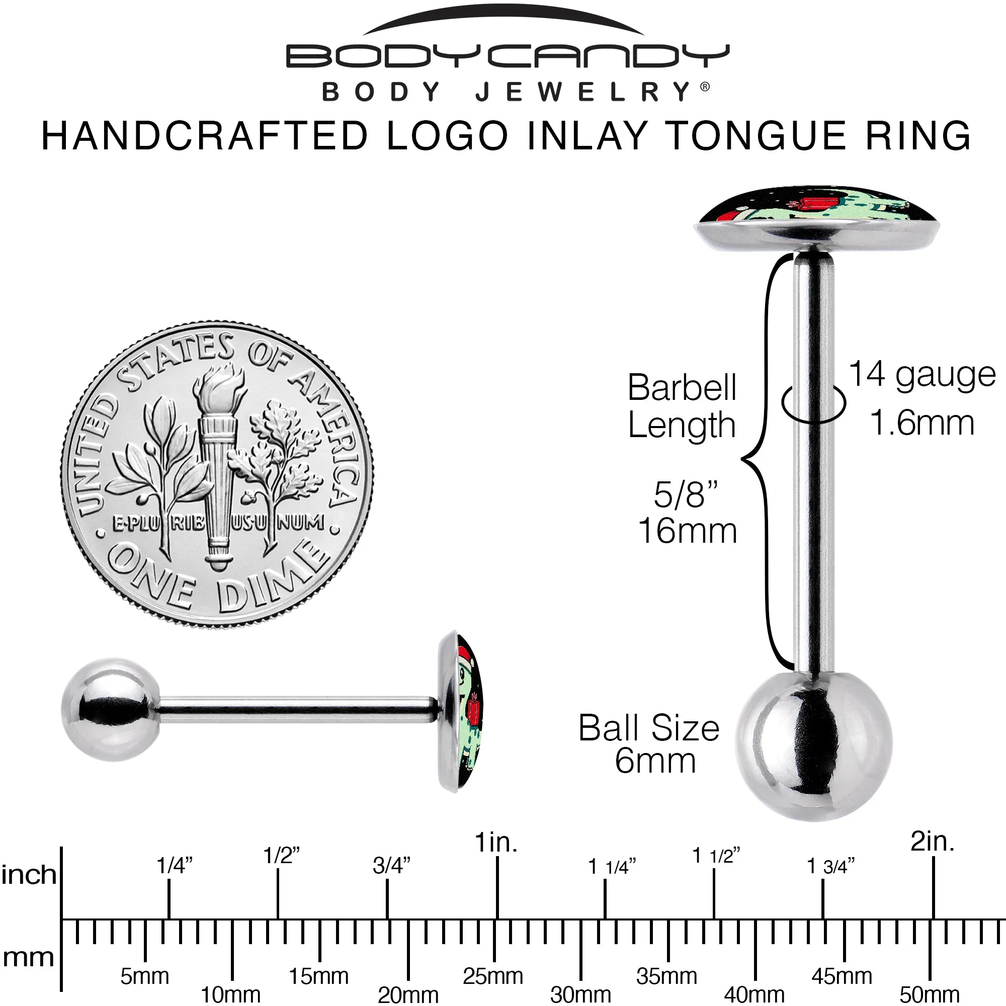 Christmas Holiday Dinosaur Barbell Tongue Ring