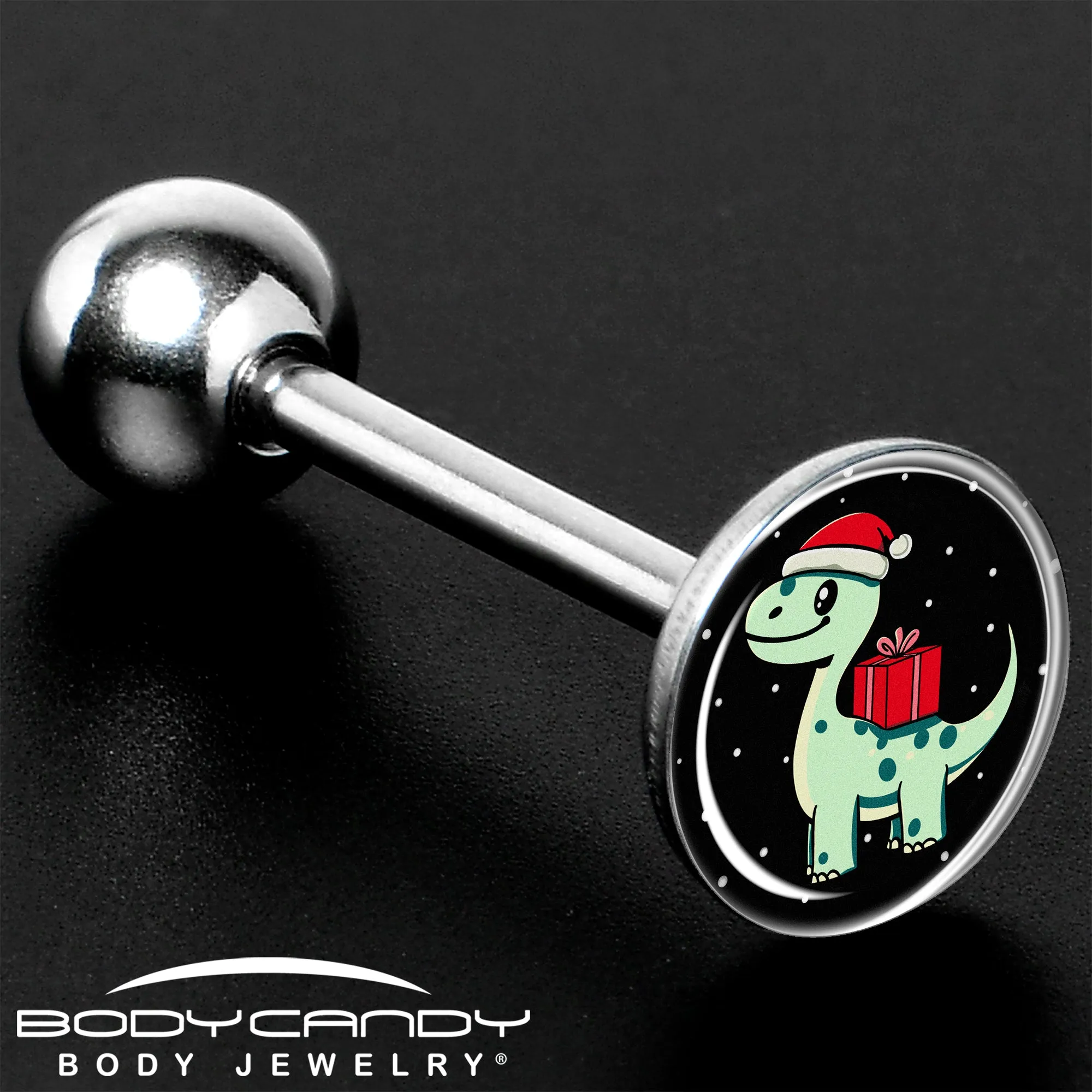 Christmas Holiday Dinosaur Barbell Tongue Ring