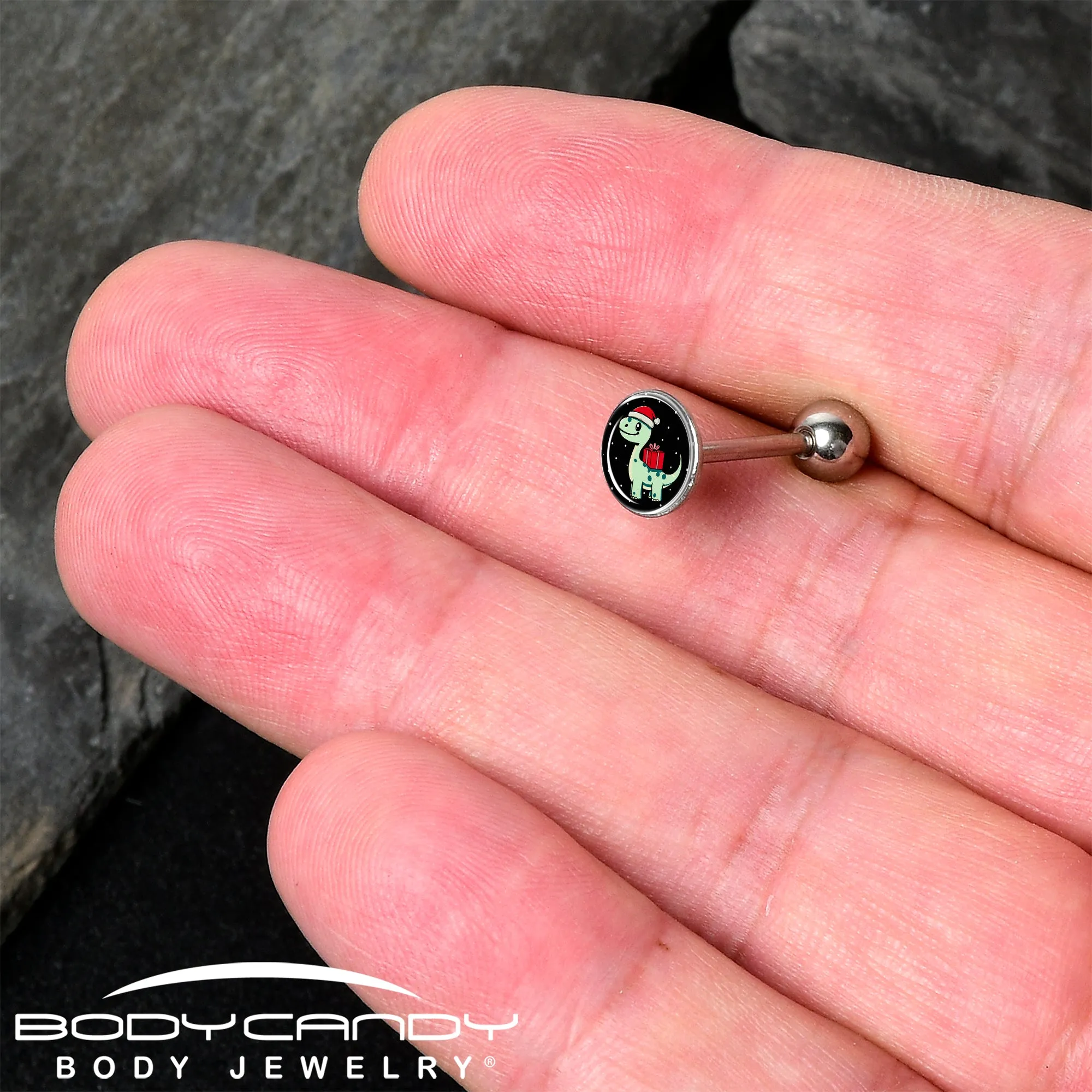 Christmas Holiday Dinosaur Barbell Tongue Ring