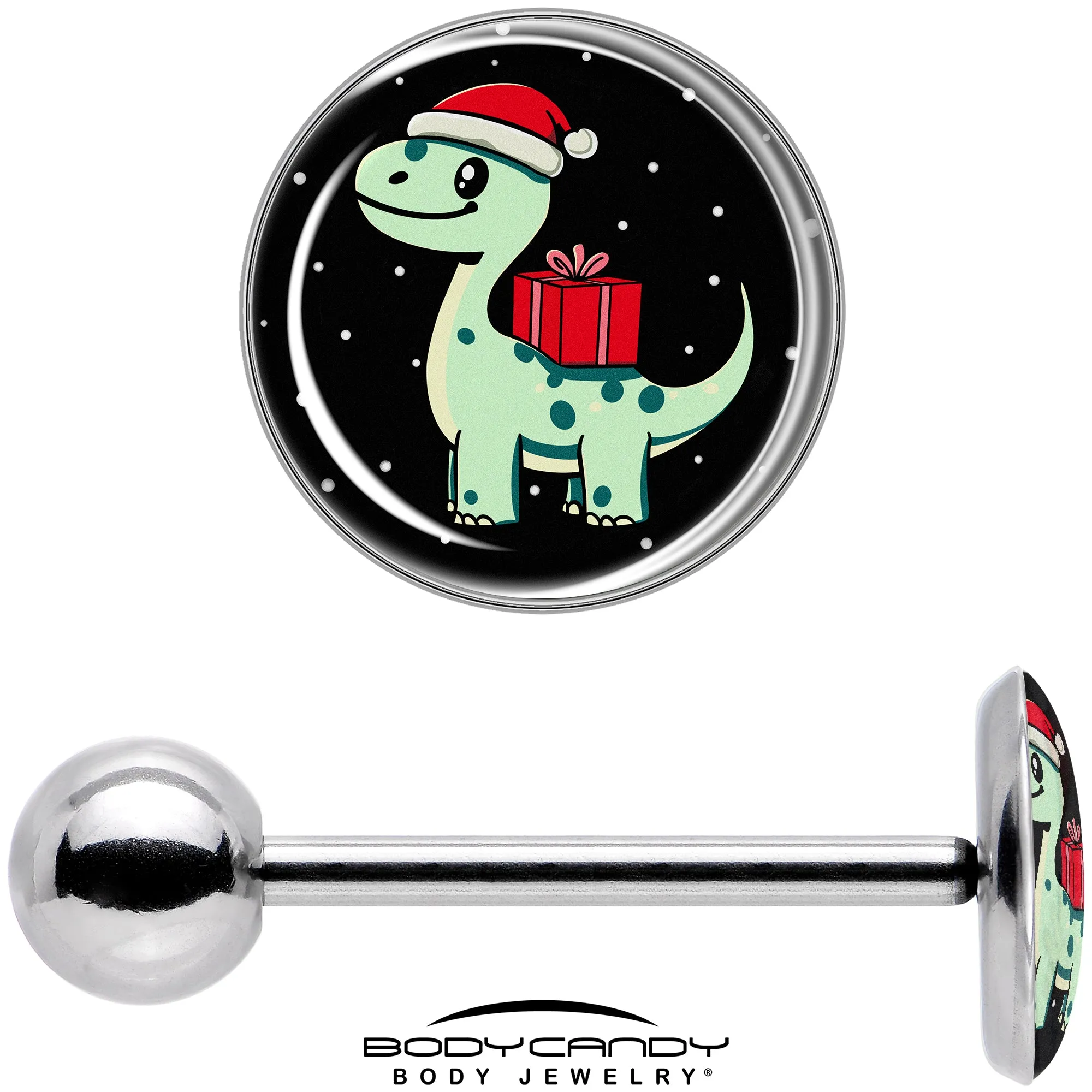 Christmas Holiday Dinosaur Barbell Tongue Ring