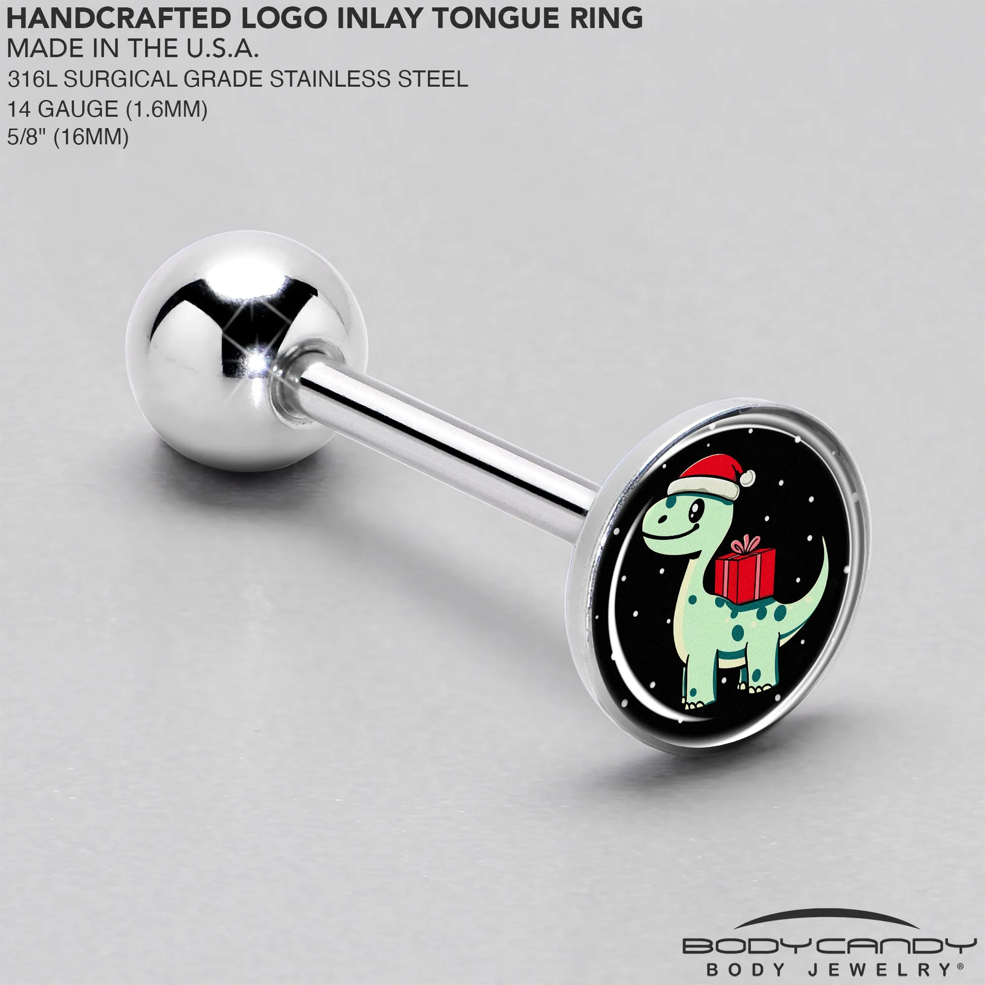 Christmas Holiday Dinosaur Barbell Tongue Ring
