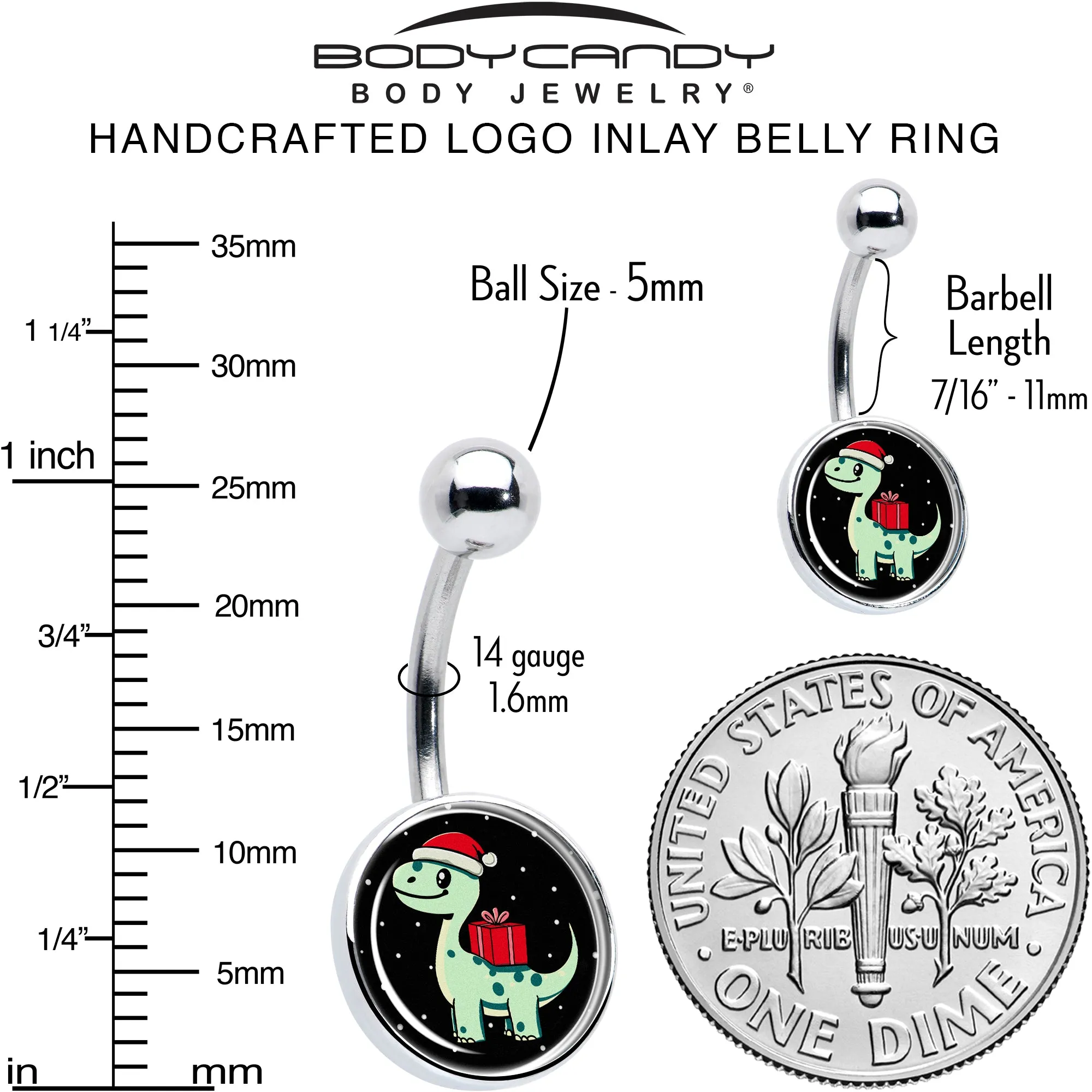 Christmas Holiday Dinosaur Belly Ring