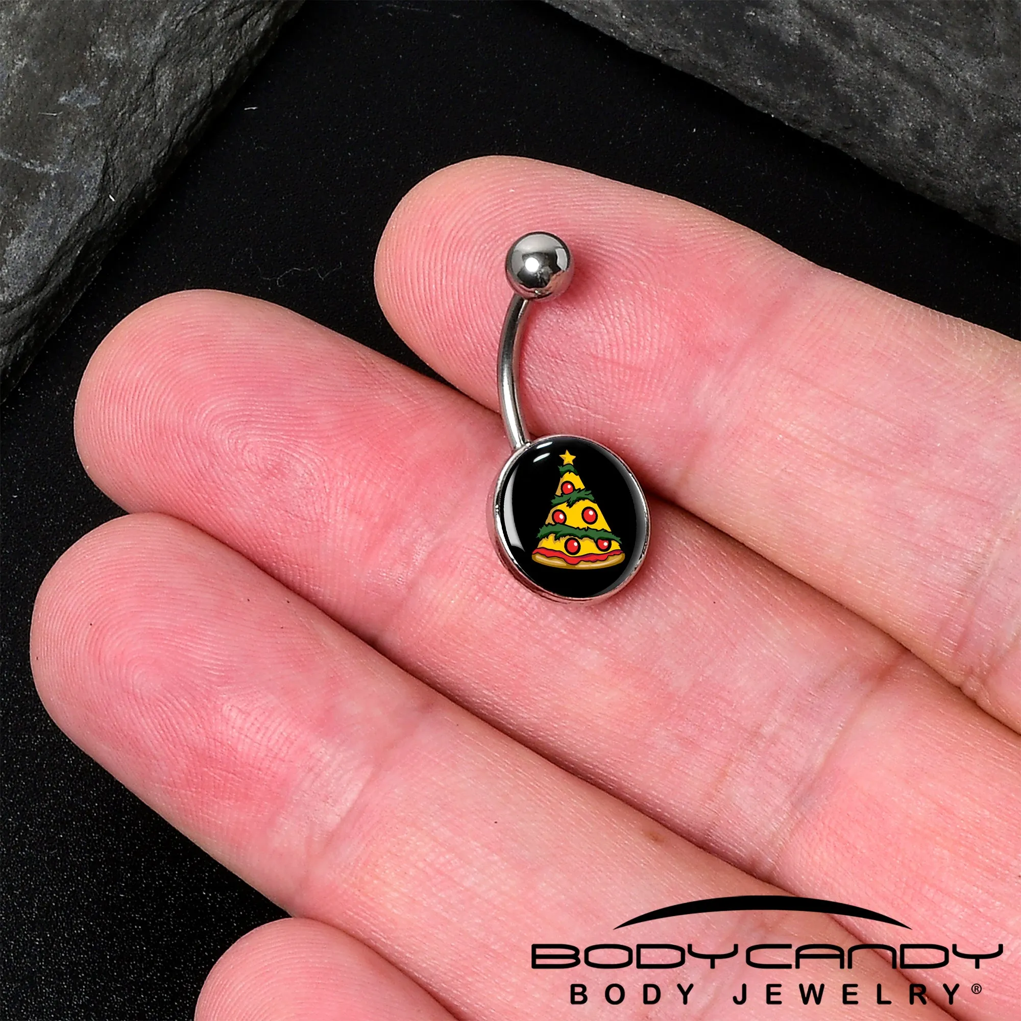 Christmas Holiday Pizza Tree Belly Ring
