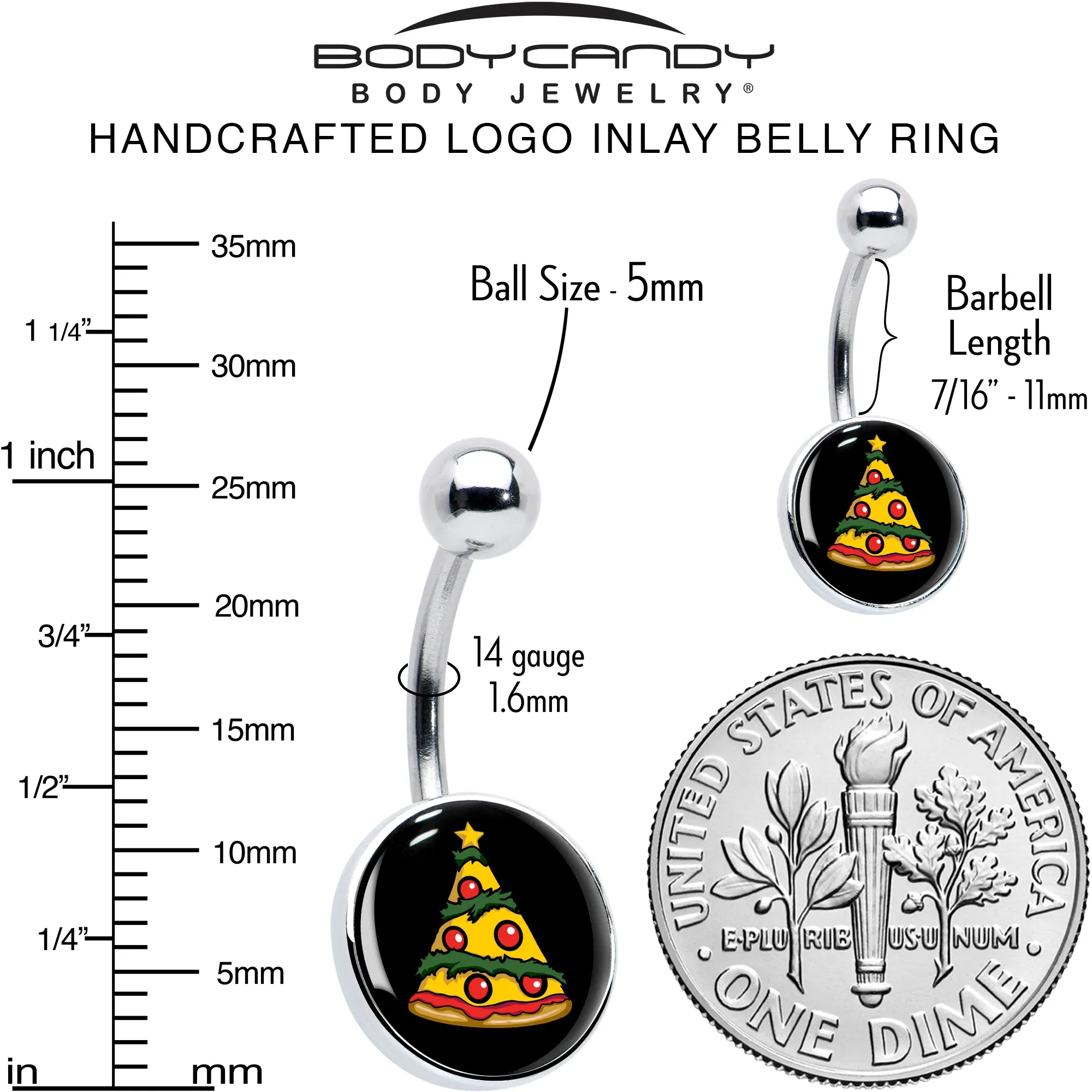 Christmas Holiday Pizza Tree Belly Ring
