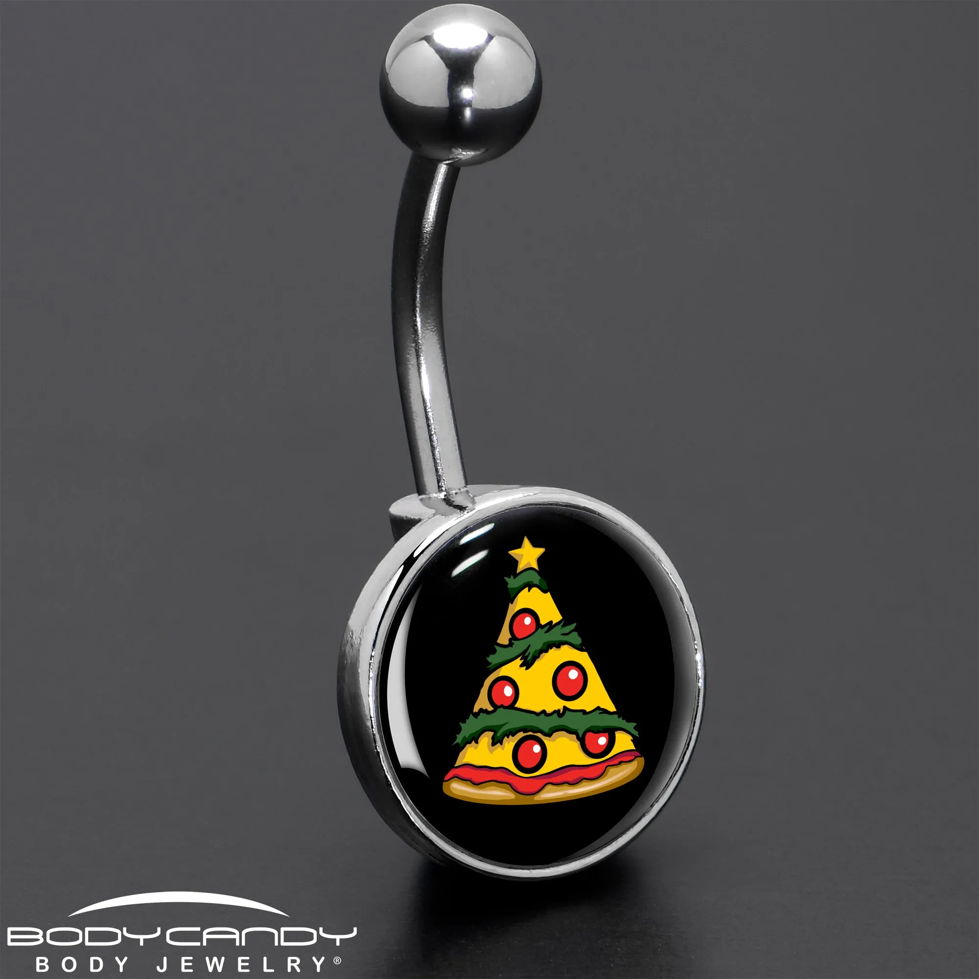 Christmas Holiday Pizza Tree Belly Ring