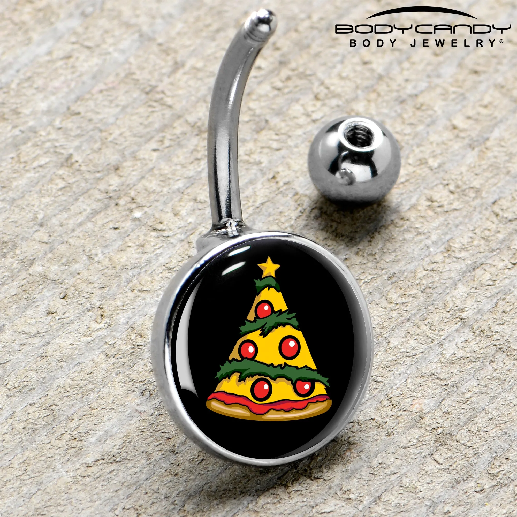 Christmas Holiday Pizza Tree Belly Ring