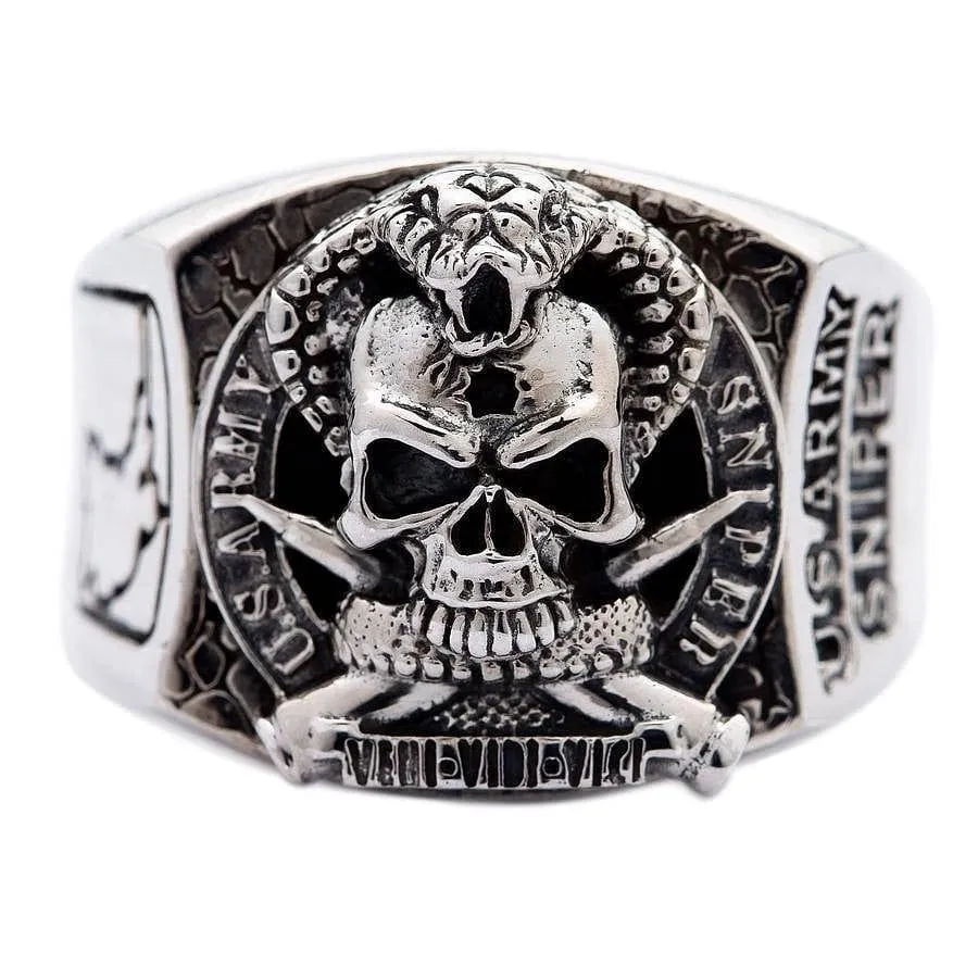Cobra Skull US Army Sniper Sterling Silver Ring