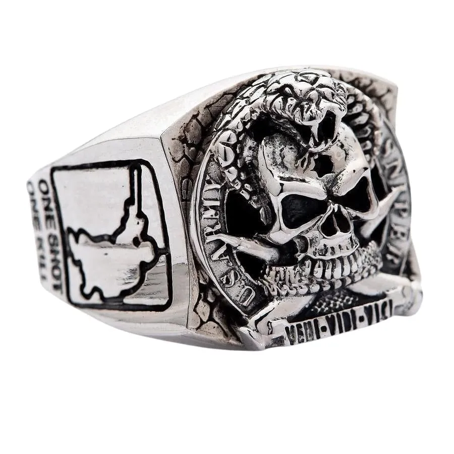 Cobra Skull US Army Sniper Sterling Silver Ring