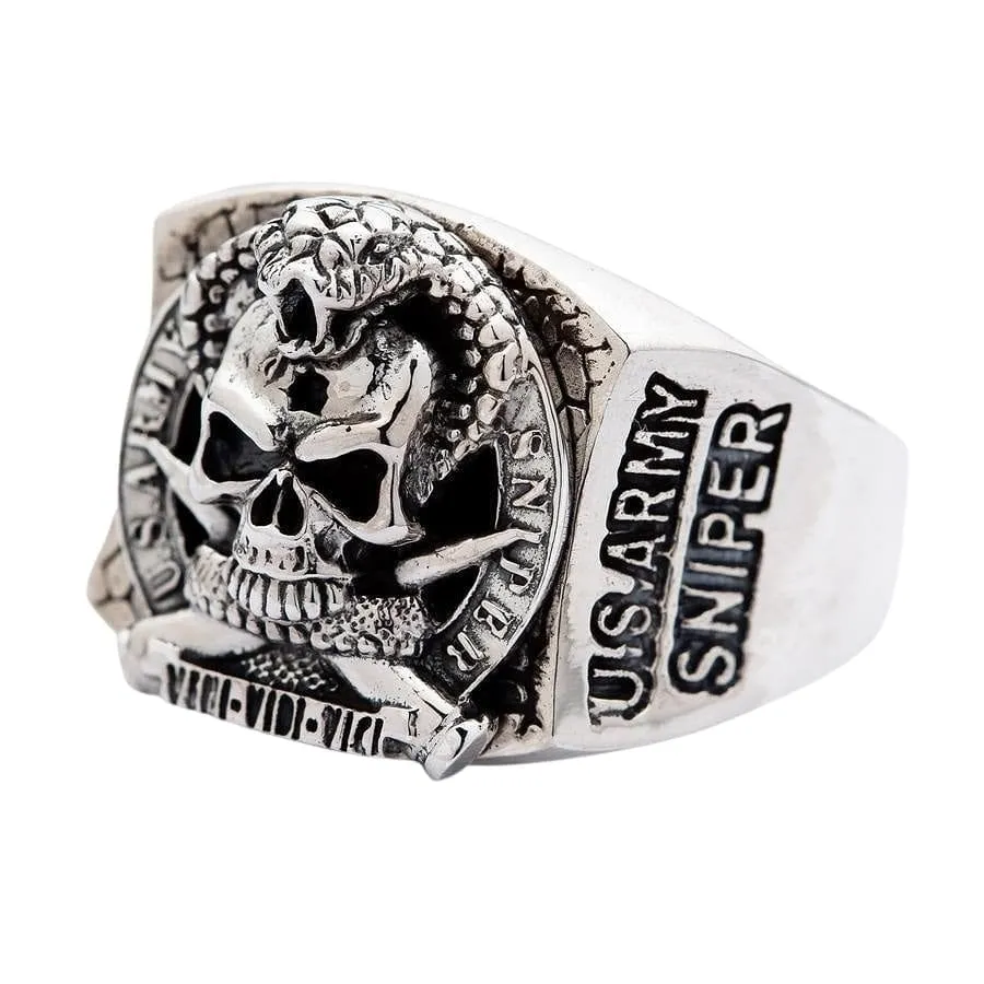 Cobra Skull US Army Sniper Sterling Silver Ring