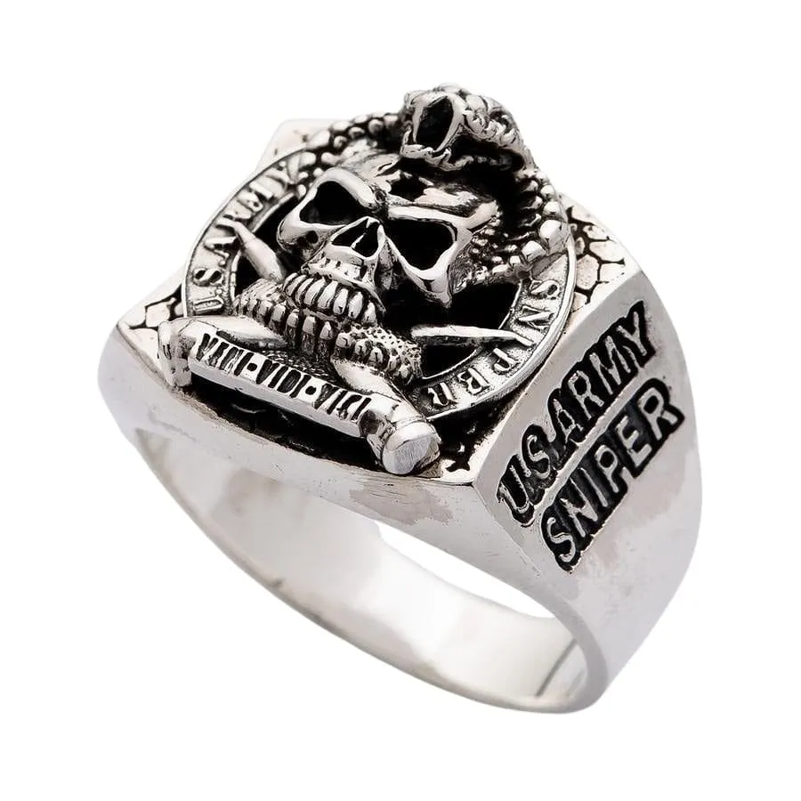 Cobra Skull US Army Sniper Sterling Silver Ring