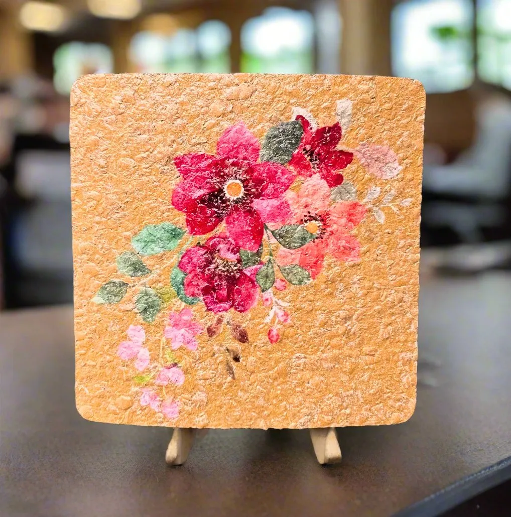 CORK COASTERS PRINTED NATURAL SUSTAINABLE GIFT -SET OF 4
