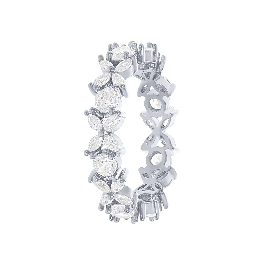 Cubic Zirconia Marquise Flower Ring in Sterling Silver