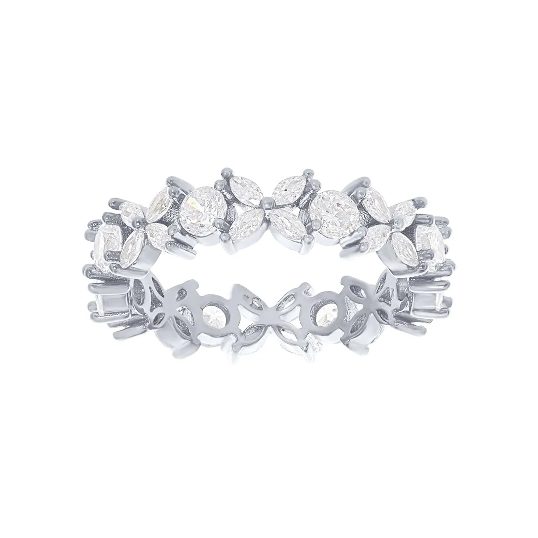 Cubic Zirconia Marquise Flower Ring in Sterling Silver