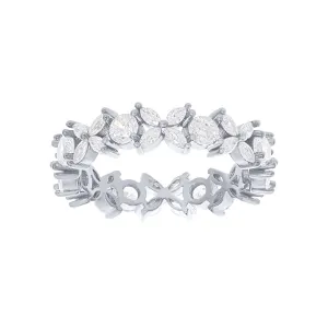 Cubic Zirconia Marquise Flower Ring in Sterling Silver