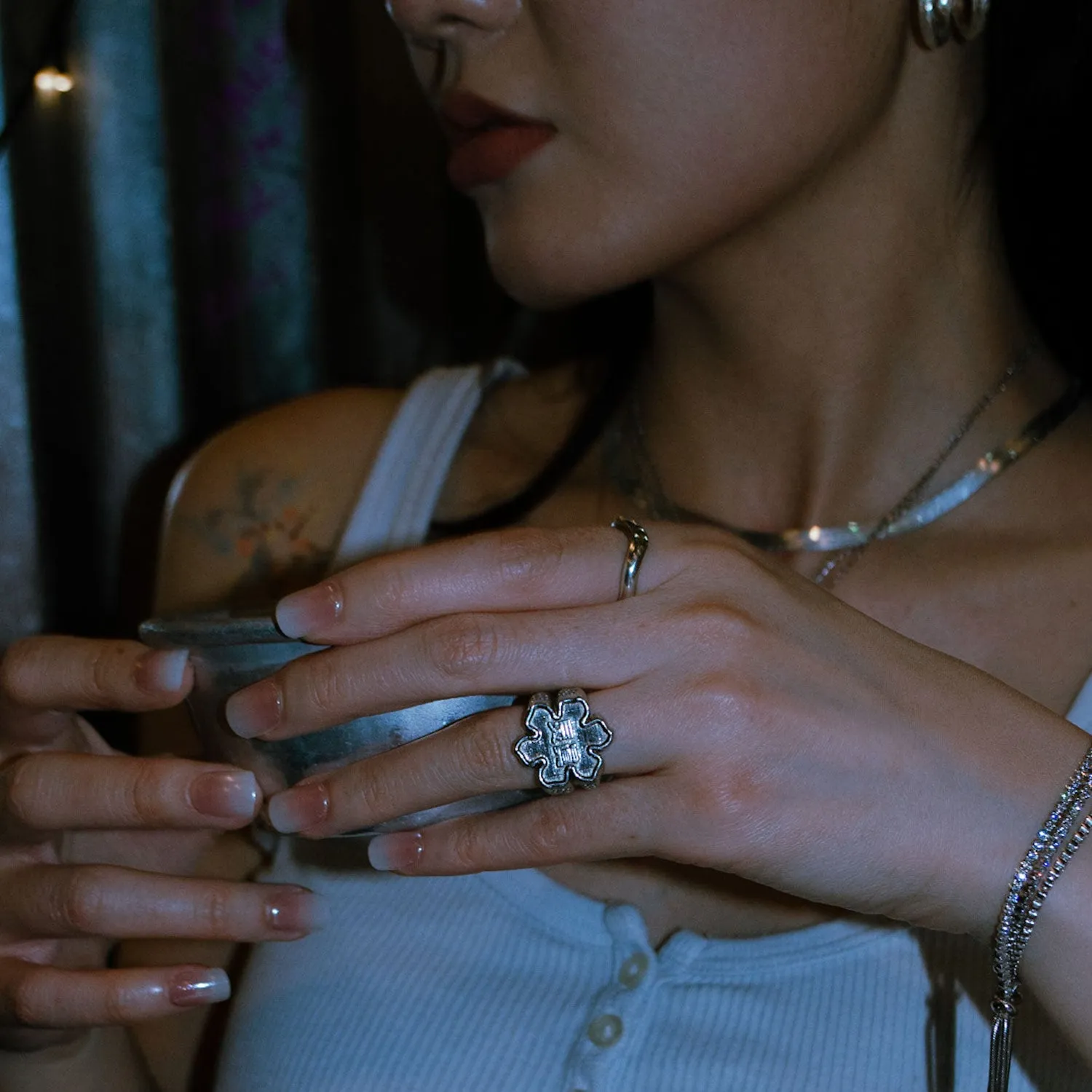Customizable Lotus Flower Signet Ring