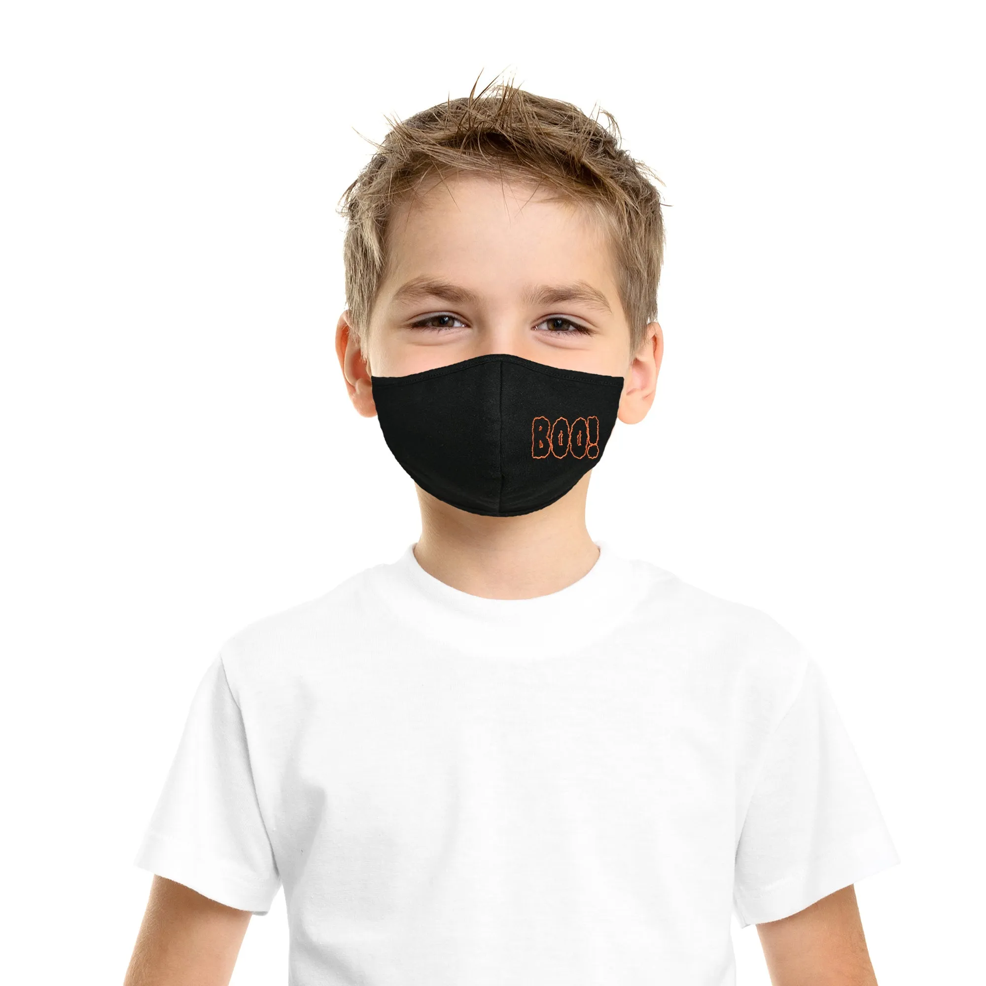 Dalix Youth Embroidered Boo Face Mask Reusable Washable in Black Made in USA - XXS-XS Size