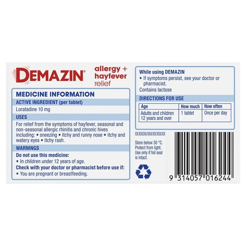 Demazin Allergy   Hayfever Relief 30 Tablets