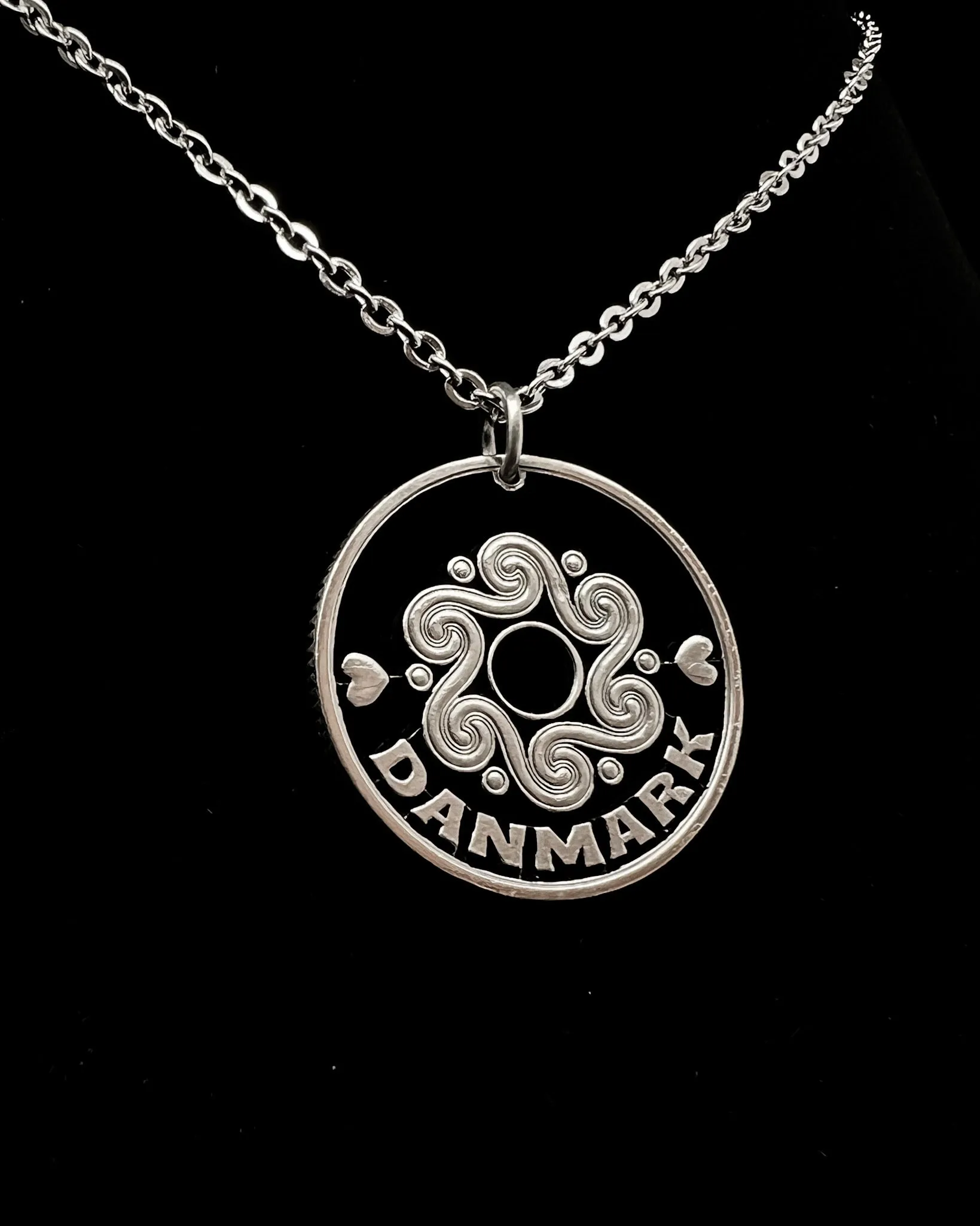 Denmark - Cut Coin Pendant with Spirals