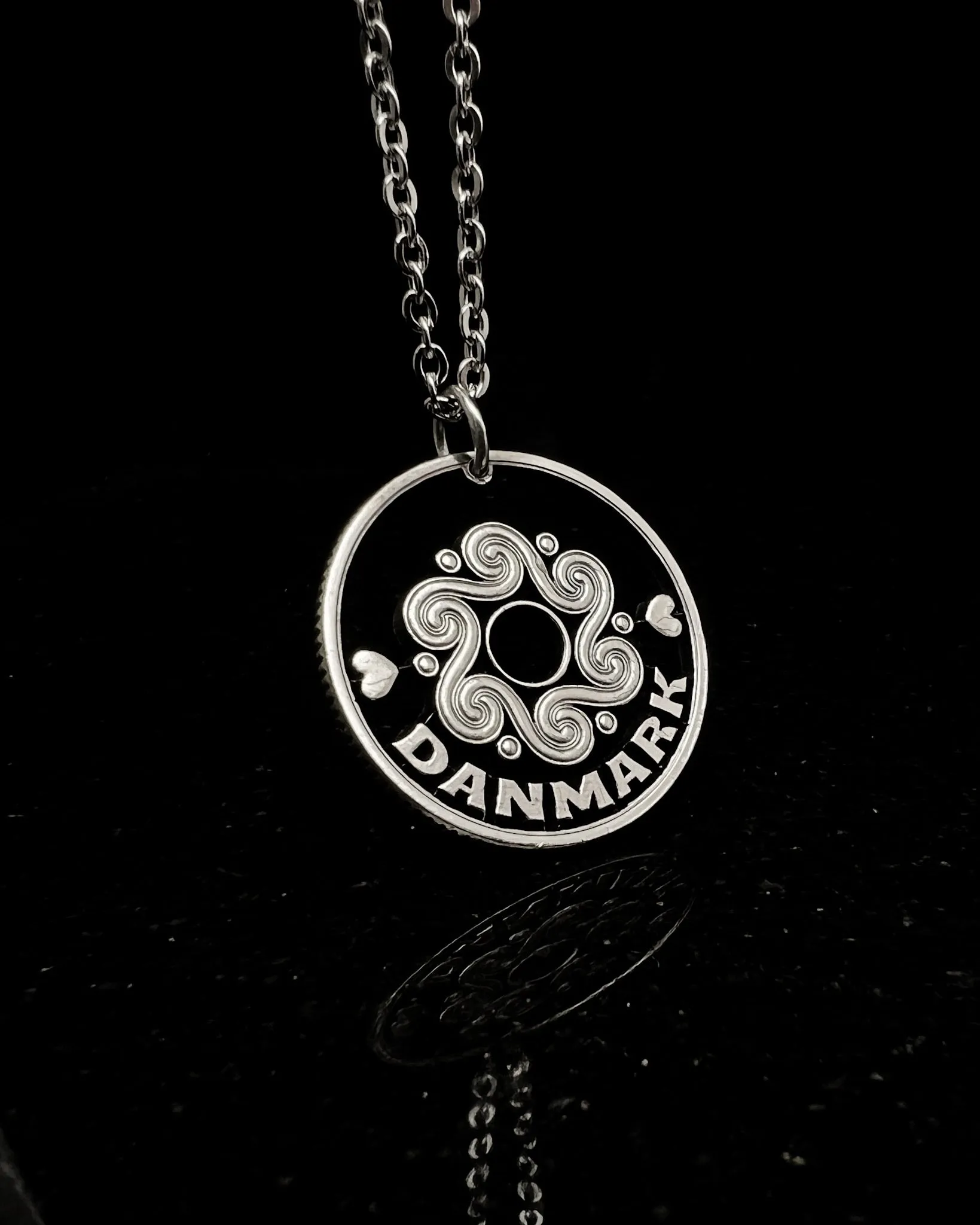 Denmark - Cut Coin Pendant with Spirals