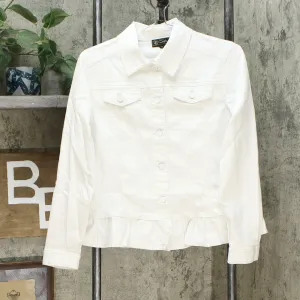 DG2 by Diane Gilman Women's Ruffle Hem Stretch Denim Jean Jacket White Medium