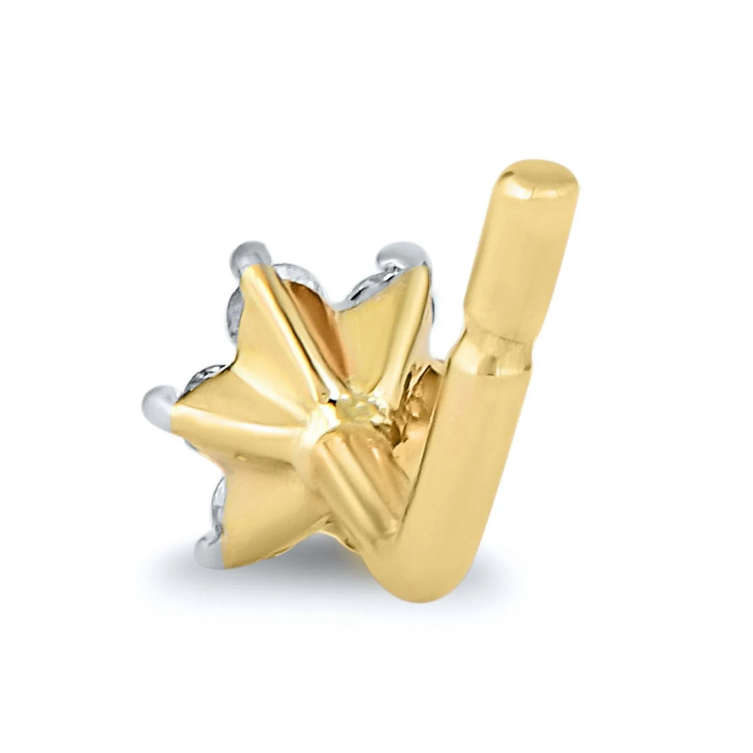 Diamond Flower Nose Ring Pin in 9ct Yellow Gold