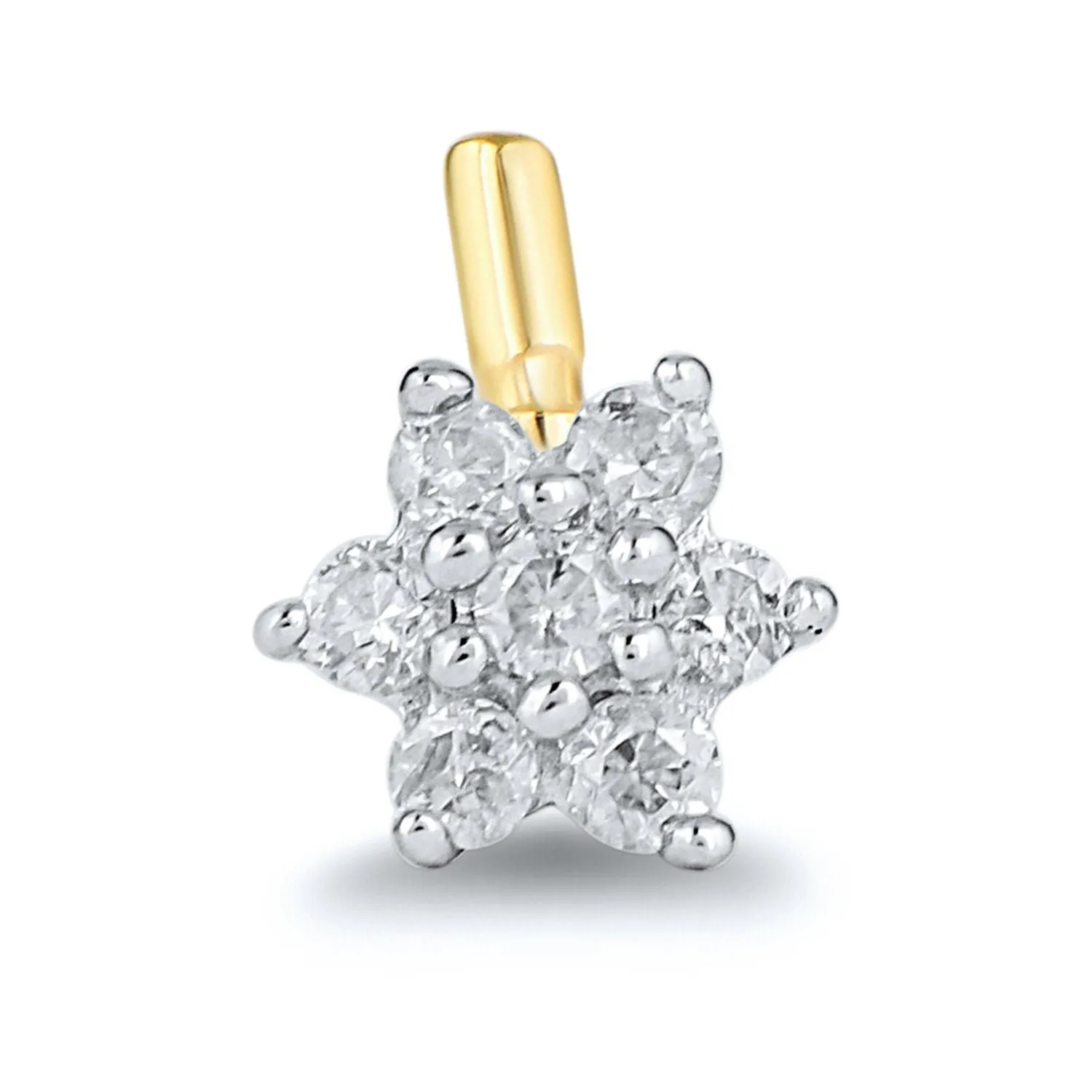 Diamond Flower Nose Ring Pin in 9ct Yellow Gold