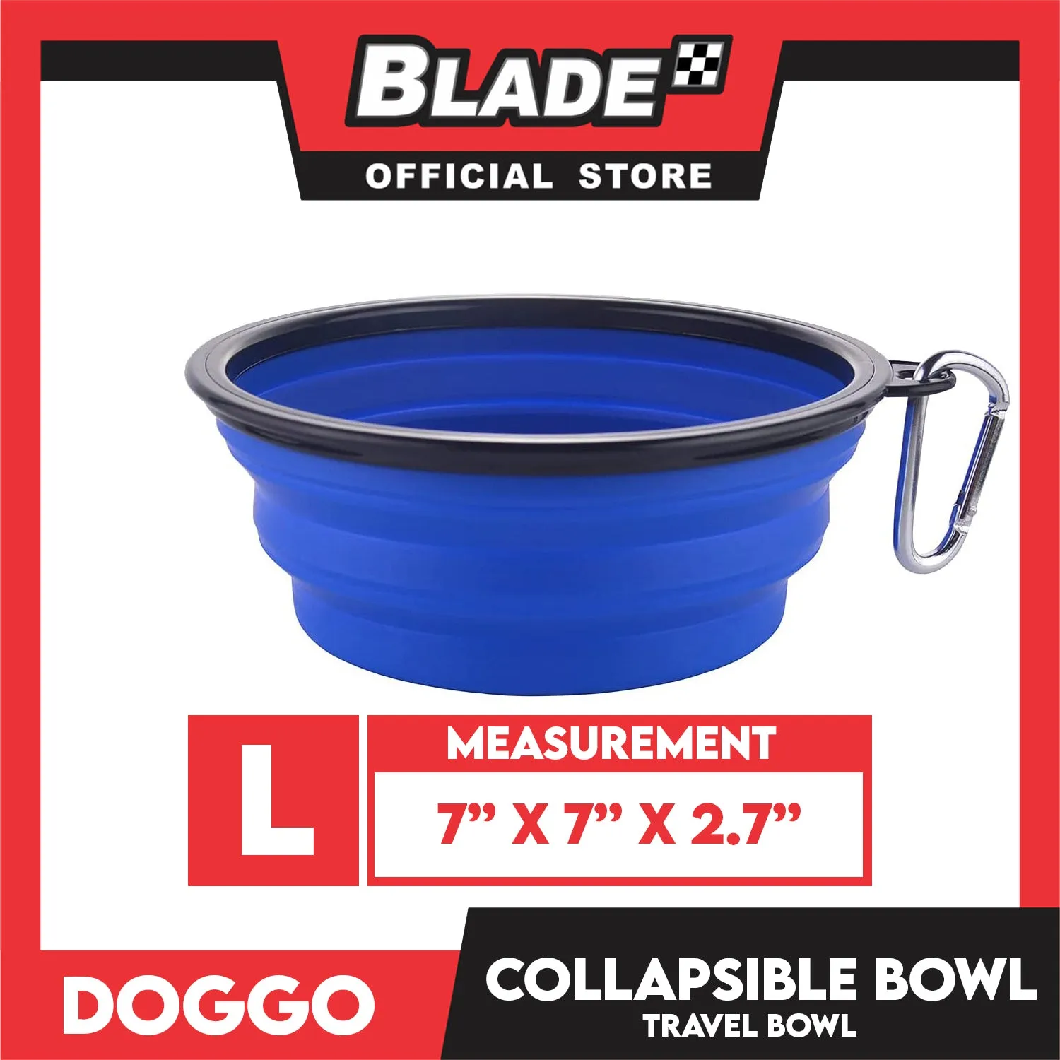 Doggo Collapsible Travel Bowl Large Size (Blue) Foldable Pet Feeding Bowl
