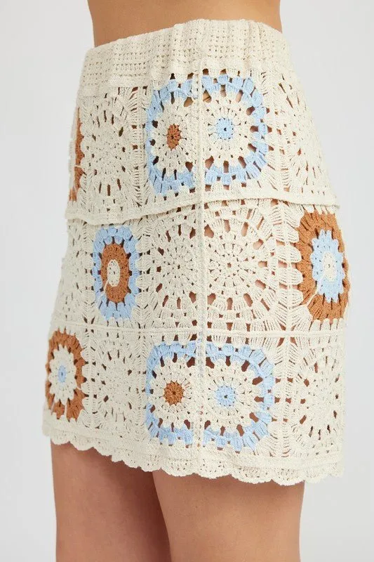 Dolly Set - Floral Crochet Mini Skirt