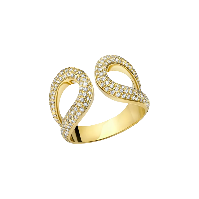 Double Beam Ring with Double Side White Pave Diamonds