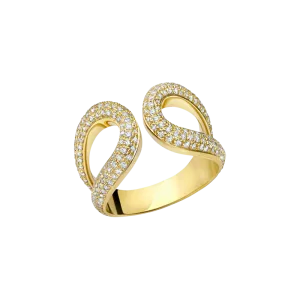 Double Beam Ring with Double Side White Pave Diamonds