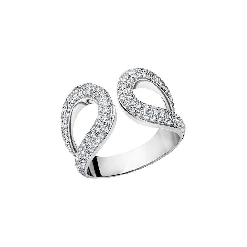 Double Beam Ring with Double Side White Pave Diamonds