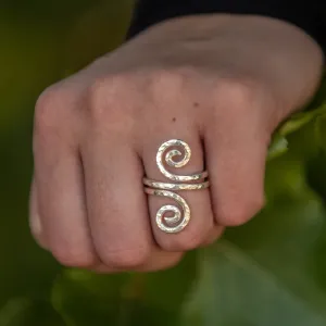 Double spiral ring - Ancient design sterling silver ring
