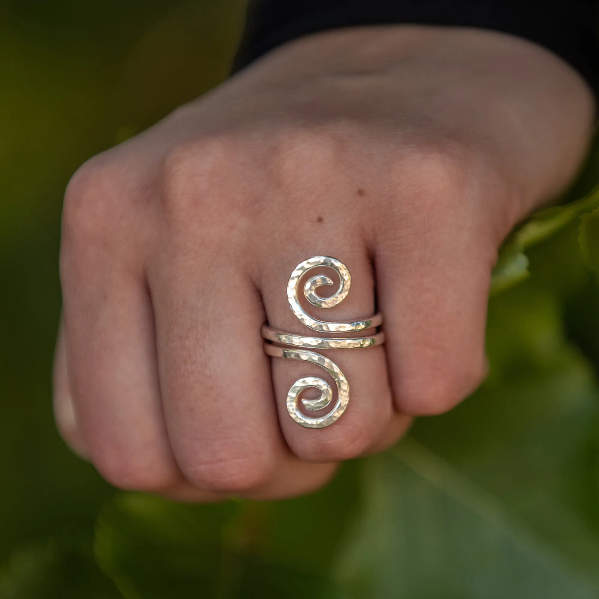 Double spiral ring - Ancient design sterling silver ring